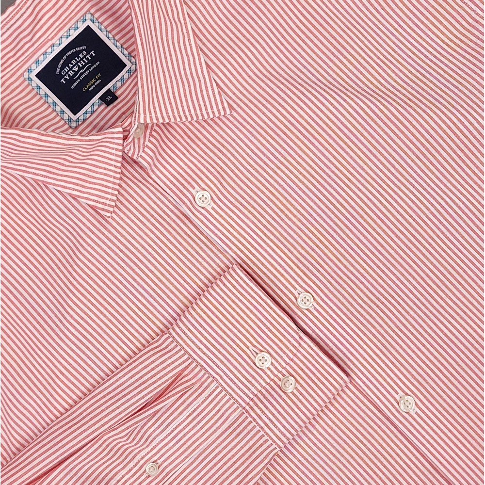 Charles Tyrwhitt Shirt Mens Extra Large Red White Candy Striped Classic Fit